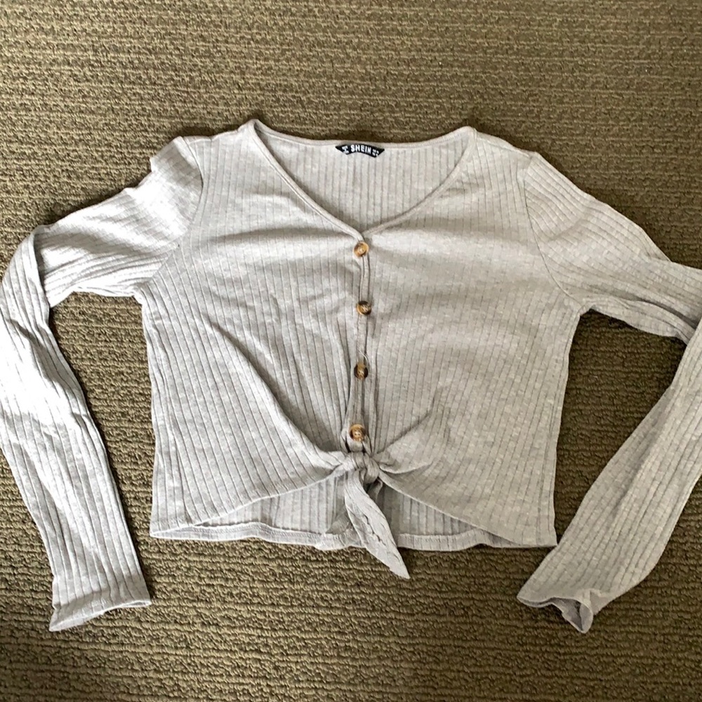 long sleeve button crop top